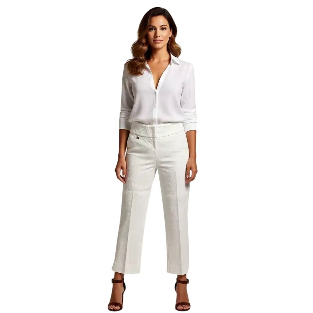 Peck & Peck Women White Jacquard Eva Crop Pants Textured Straight Leg Size 4 NWT